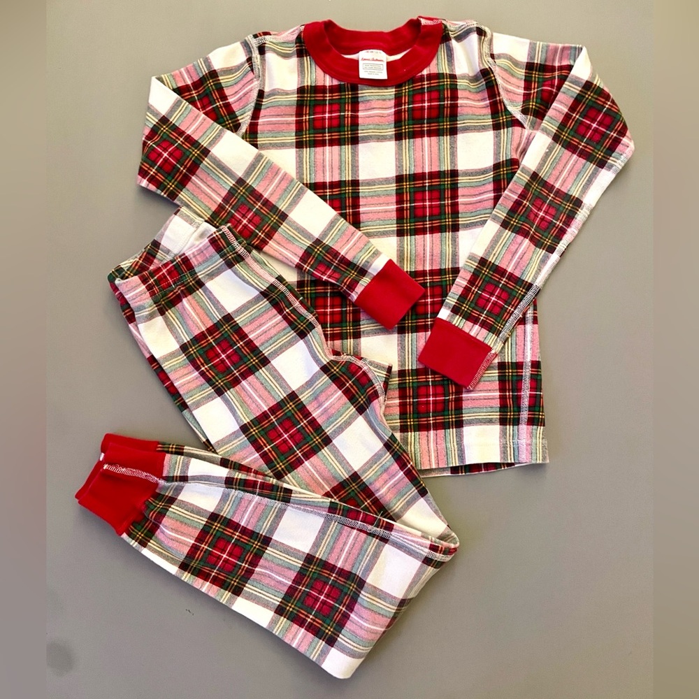 HANNA ANDERSON Unisex 2 piece holiday plaid long john pajamas. Size 10